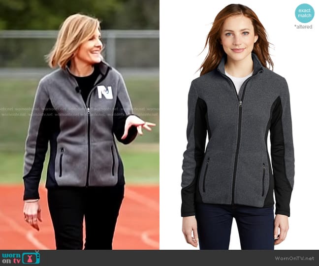 Port Authority R-Tek Pro Fleece Full-Zip Jacket in Charcoal Heather/ Black worn by Kate Snow on NBC News Daily