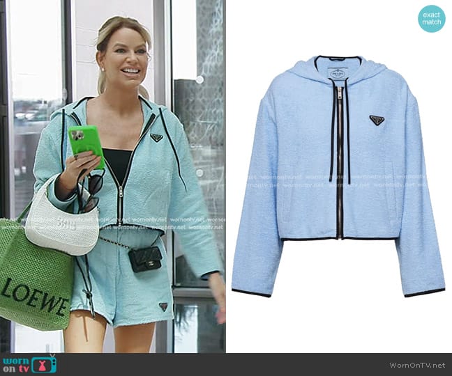 Prada Terry Cloth Hooded Jacket in Blue worn by Caroline Stanbury (Caroline Stanbury) on The Real Housewives of Dubai