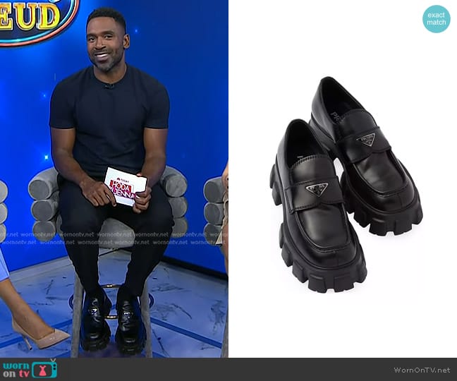 Prada Monolith Brushed Leather Loafers worn by Justin Sylvester on Today