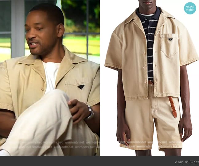 Prada Worn Bull Denim Camp Shirt worn by Will Smith on E! News