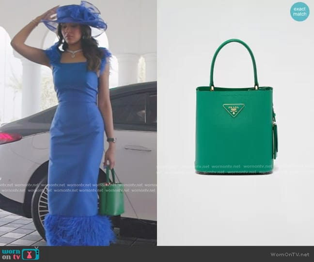 Prada Small Saffiano Leather Prada Panier Bag in Mango worn by Saba Yussouf (Saba Yussouf) on The Real Housewives of Dubai