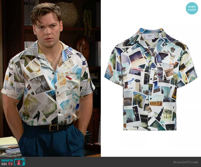 RTA Silk Camp Shirt in Photo Collage worn by R.J. Forrester (Joshua Hoffman) on The Bold and the Beautiful