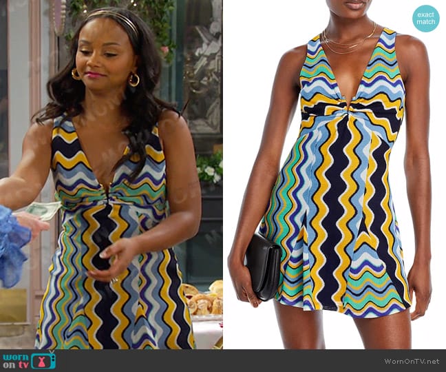 Ramy Brook Lyra Wavy Stripe Mini Dress worn by Chanel Dupree (Raven Bowens) on Days of our Lives