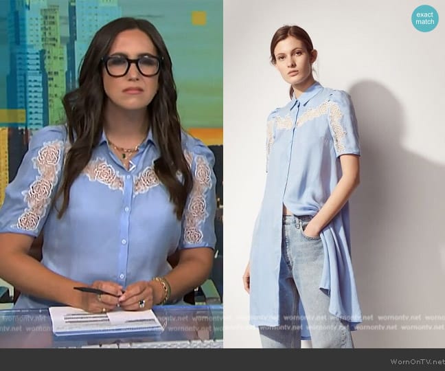 Sandro Slade Lace-Inset Button-Down Shirt Dress worn by Savannah Sellers on NBC News Daily