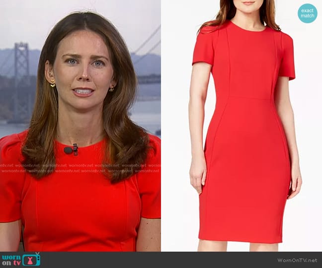 Calvin Klein Seamed Scuba Crepe Sheath Dress worn by Kate Rooney on NBC News Daily