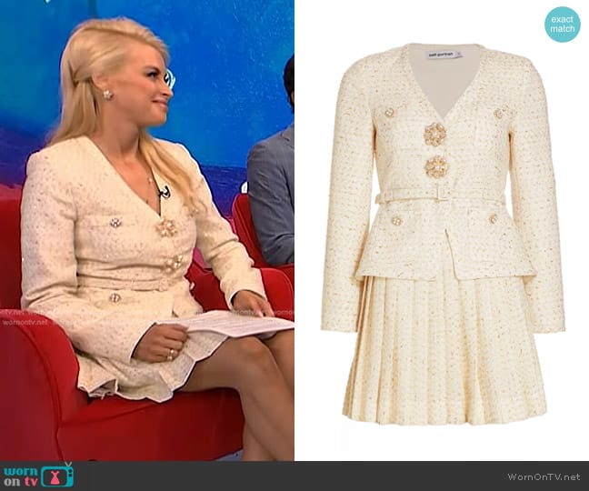 Self Portrait Metallic Bouclé 2-Piece Jacket Set in Cream worn by Lindsay Davis on NBC News Daily