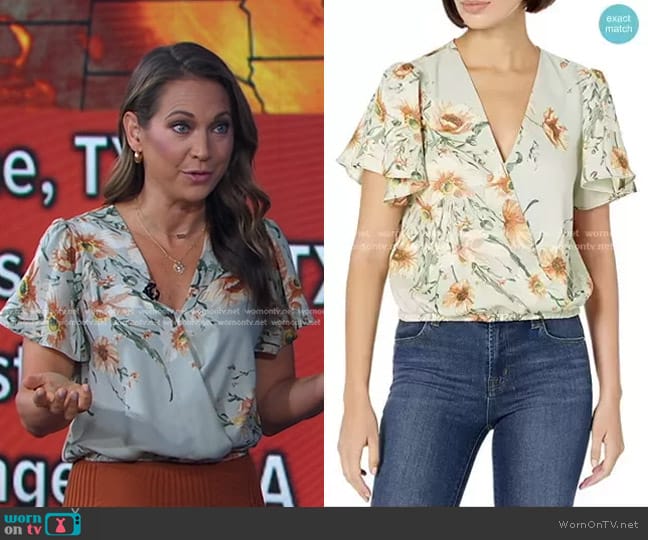 ASTR the Label Short Flutter Sleeve Surplice V-Neck Top worn by Ginger Zee on Good Morning America