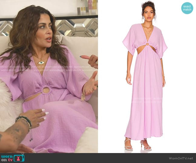 Show Me Your Mumu Dana Dress in Bright Lilac worn by Nina Ali (Nina Ali) on The Real Housewives of Dubai