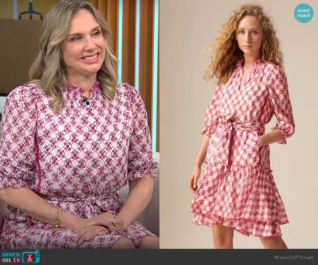 Me + Em Silk Cotton Summer Brocade Swing Dress + Belt worn by Catherine Fisher on CBS Mornings