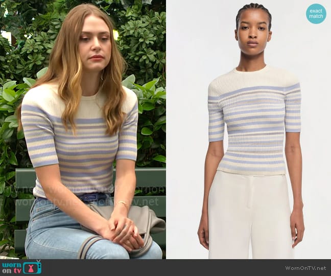 Simkhai Elena Top in French Blue Stripe worn by Claire Grace (Hayley Erin) on The Young and the Restless