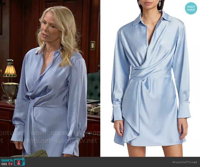 Simkhai Talit Draped Front Minidress in Sky worn by Brooke Logan (Katherine Kelly Lang) on The Bold and the Beautiful