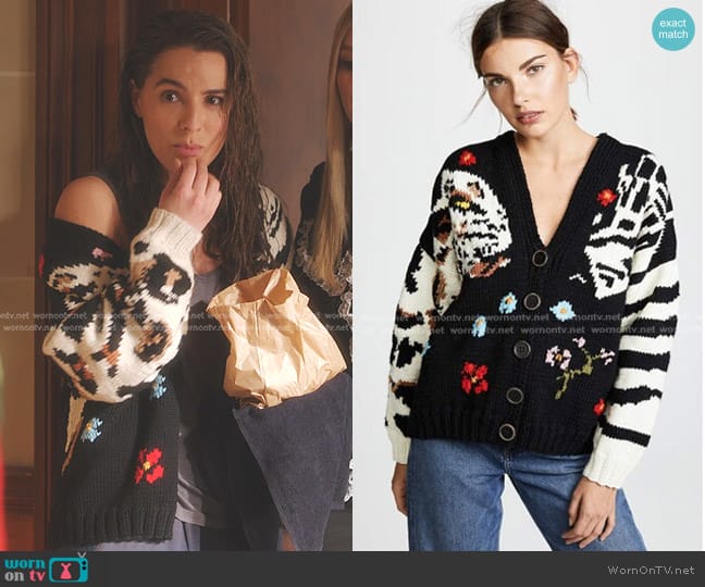 Sonia Rykiel Floral Animal Print Combo Cardigan worn by Sofia Sideris (Melia Kreiling) on Emily in Paris