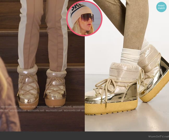 ASOS South Beach padded snow boots in gold worn by Jennifer Pedranti on The Real Housewives of Orange County