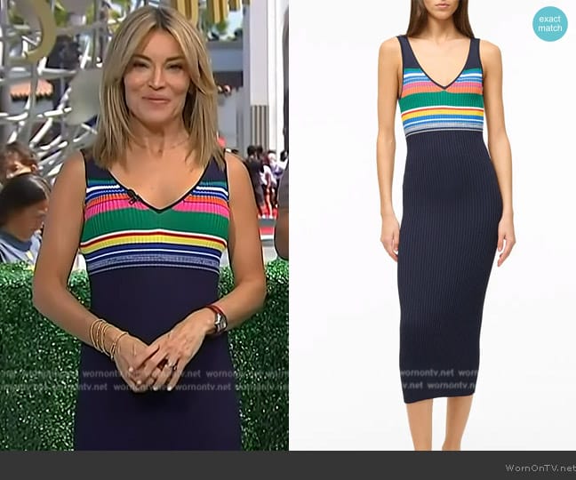 Staud Dana Stripe Midi Sweater Dress worn by Kit Hoover on Access Hollywood