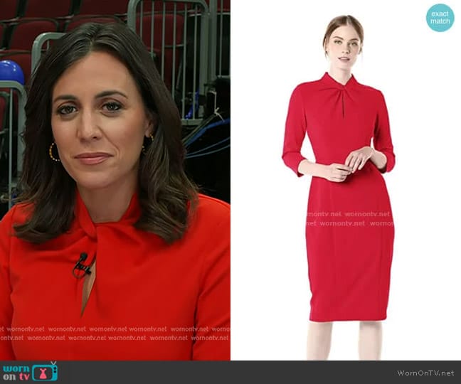 Donna Morgan Stretch Crepe 3/4 Sleeve Twisted Neckline Sheath Dress worn by Hallie Jackson on Today