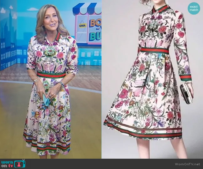 Lai Meng Five Cats Striped Trim Floral Dress worn by Lara Spencer on Good Morning America