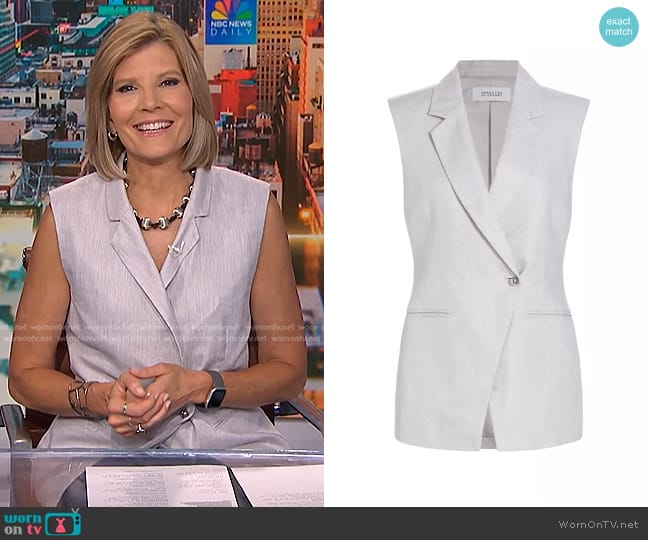 Derek Lam 10 Crosby Taylor Linen-Blend Vest Top in Pale Grey worn by Kate Snow on NBC News Daily