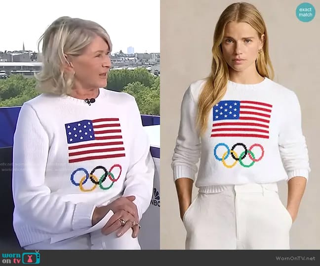 Polo Ralph Lauren Team USA Crewneck Sweater in white worn by Martha Stewart on NBC News Daily