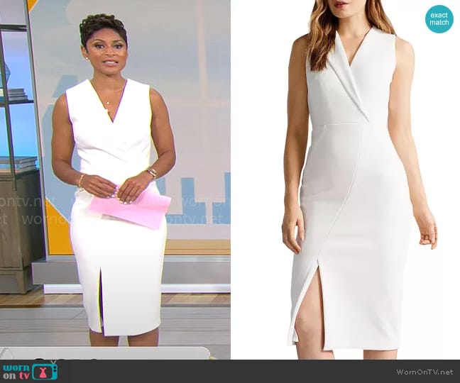 Ted Baker Tilolah Dress in Ivory worn by Jericka Duncan on CBS Mornings