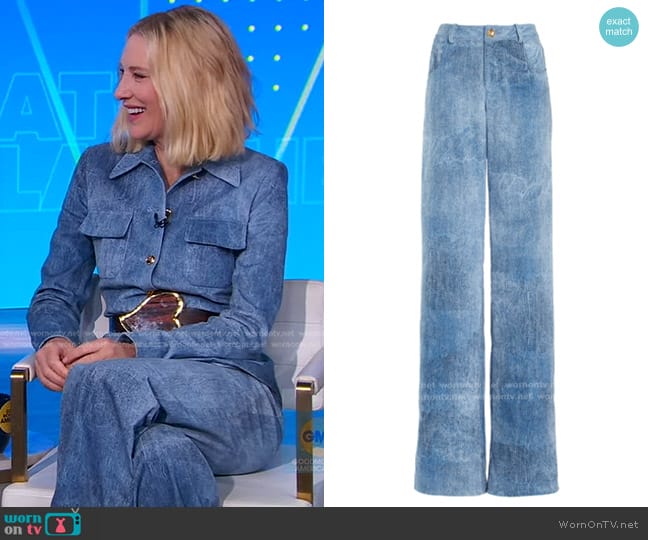 Brandon Maxwell The Reid Velvet Denim Straight-Leg Pants worn by Cate Blanchett on Good Morning America