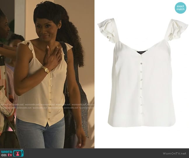 Theory Silk Ruffle Sleeve Top worn by Jax Stewart (Emayatzy Corinealdi) on Reasonable Doubt