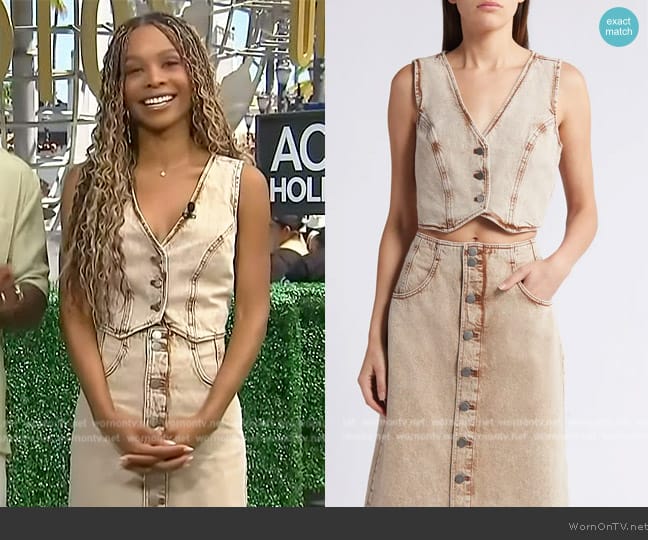 Treasure and Bond Fitted Denim Vest worn by Zuri Hall on Access Hollywood