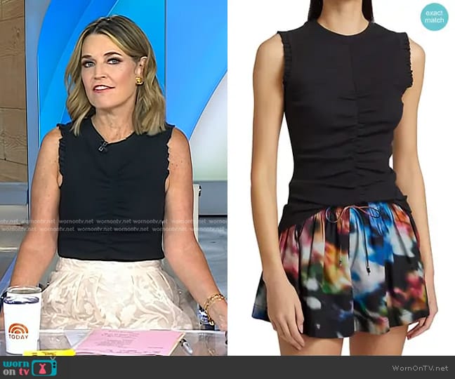 Ulla Johnson Kyla Top in Noir worn by Savannah Guthrie on Today