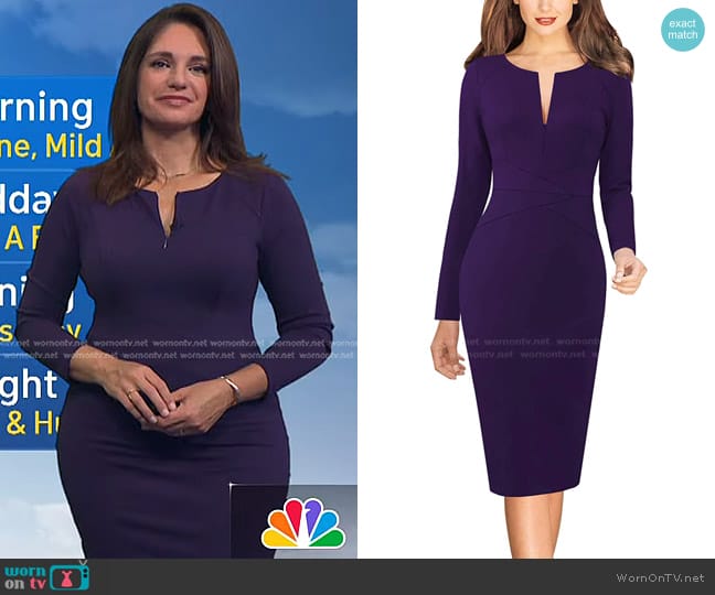 VFSHOW at Amazon Slim Zipper Up Sheath Dress in Purple worn by Maria Larosa on Today