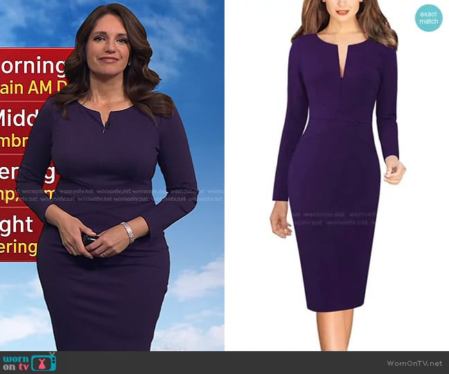 VFSHOW at Amazon Slim Zipper Up Sheath Dress in Purple worn by Maria Larosa on Today