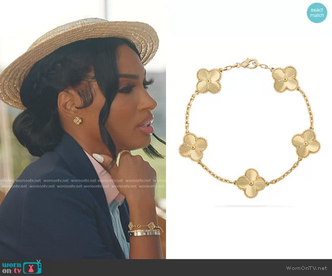 Cleef & Arpels 18K Yellow Gold 5 Motifs Guilloche Vintage Alhambra Bracelet worn by Lesa Milan (Lesa Milan) on The Real Housewives of Dubai