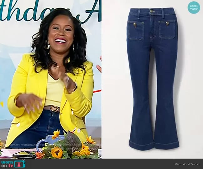 Veronica Beard Carson High Rise Flared Jeans worn by Sheinelle Jones on Today