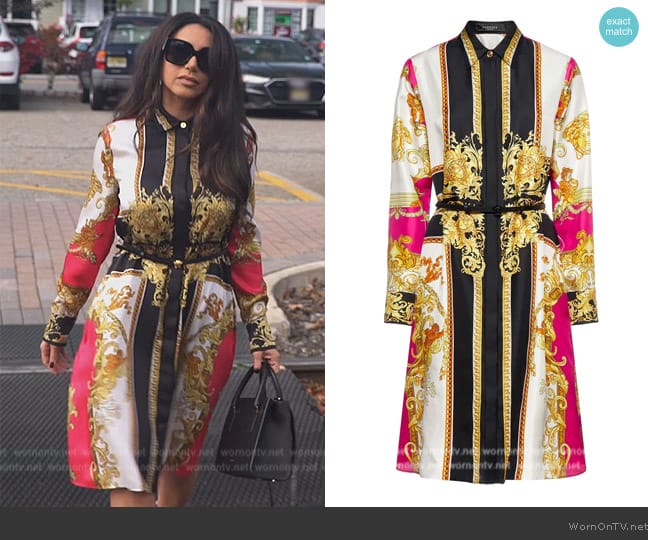 Versace Medusa Renaissance Print Shirt Dress worn by Jennifer Aydin on The Real Housewives of New Jersey