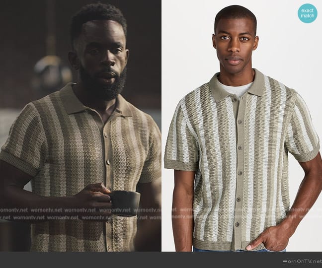 Vince Crochet Stripe Button Down Shirt worn by Geoffrey (Jimmy Akingbola) on Bel-Air