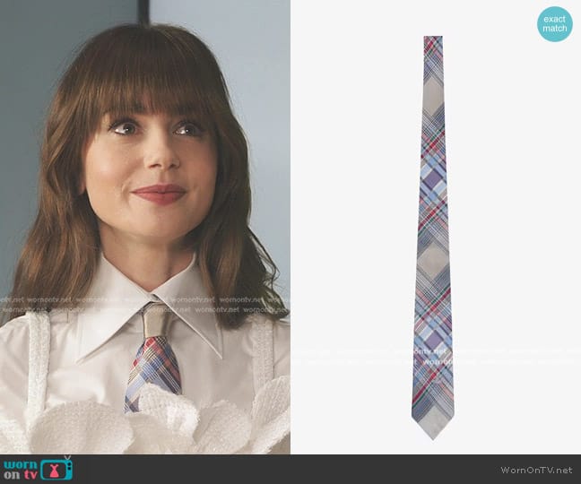 Vivienne Westwood Combat Tartan Tie worn by Emily Cooper (Lily Collins) on Emily in Paris