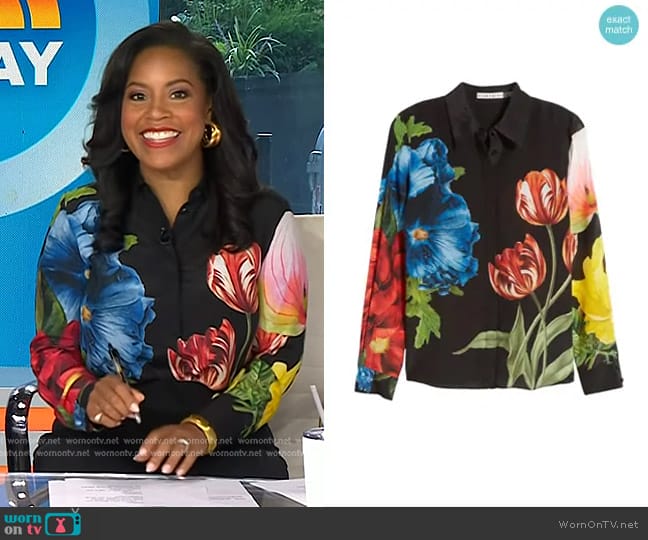 Alice + Olivia Willa Shirt in Le Parisien Black worn by Sheinelle Jones on Today