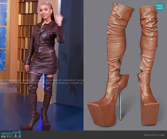 Windowsen metal Dragon Thigh High Boots worn by FKA Twigs on Good Morning America