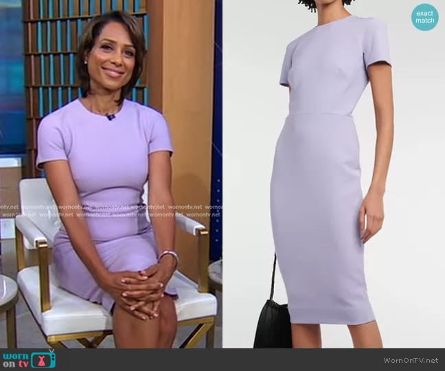 Victoria Beckham Wool-Blend Crêpe Midi Dress in Lavender worn by Sade Baderinwa on Good Morning America