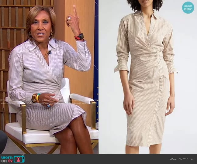 Veronica Beard Wright Stripe Long Sleeve Cotton Shirtdress worn by Robin Roberts on Good Morning America