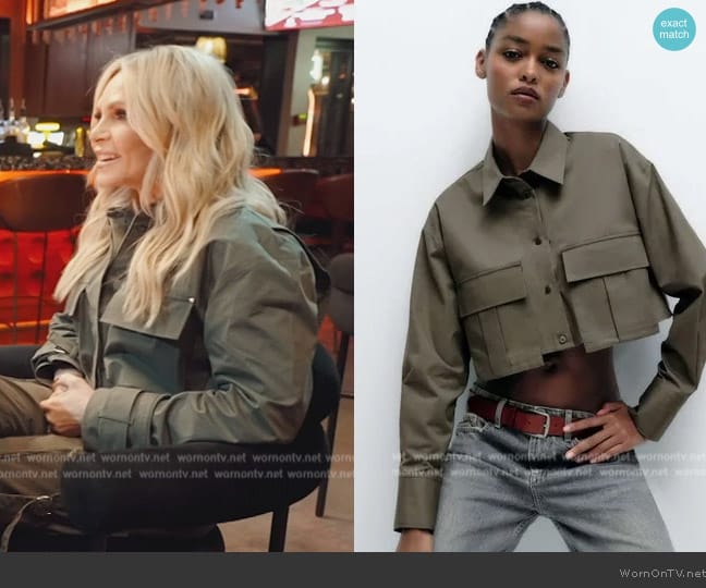 Zara Cropped Gabardine Shirt worn by Tamra Judge on The Real Housewives of Orange County