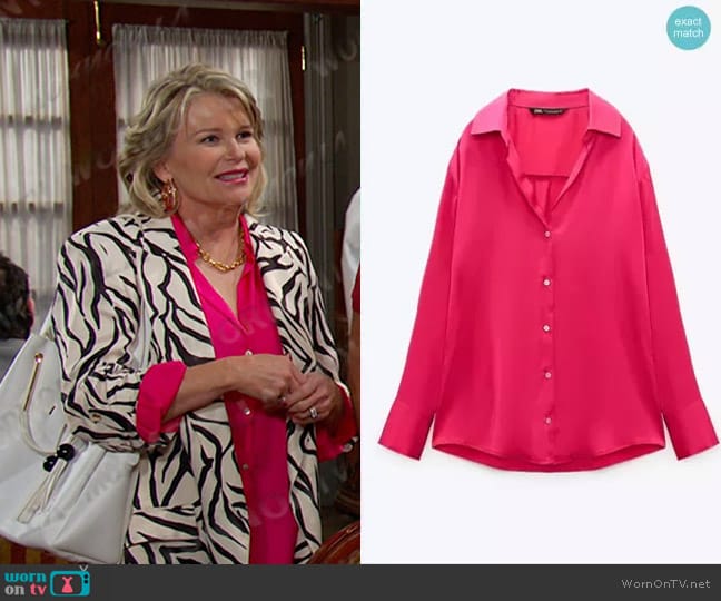 Zara Satin Effect Shirt in Fuchsia worn by Bonnie Lockhart (Judi Evans) on Days of our Lives