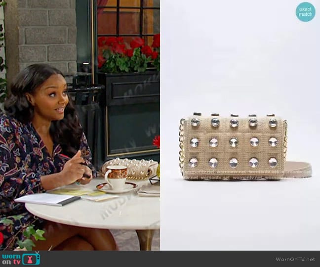 Zara Sparkly Quilted Crossbody Bag worn by Chanel Dupree (Raven Bowens) on Days of our Lives