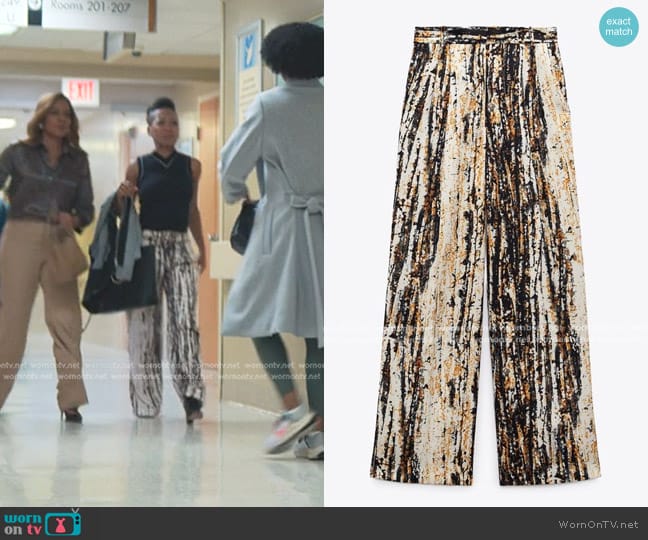 Zara Printed Wide Leg Pants worn by Autumn Owens (Tiffany Yvonne Cox) on Reasonable Doubt