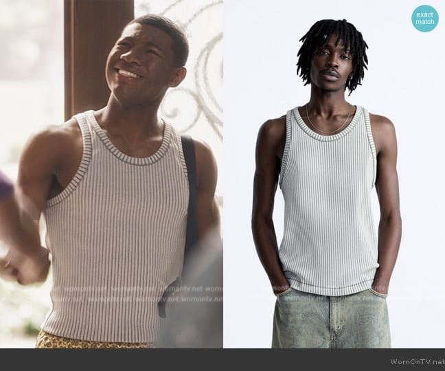 Zara Rib Tank Top worn by Zaire (Bentley Green) on Bel-Air