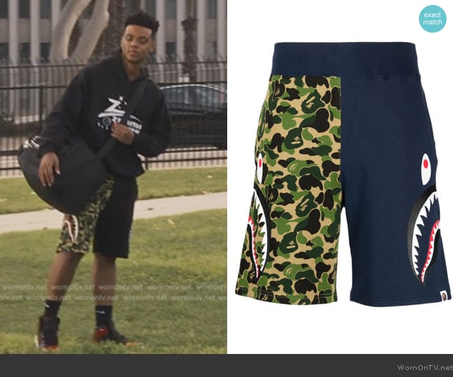 A Bathing Ape ABC Camo Side Shark cotton shorts worn by Will Smith (Jabari Banks) on Bel-Air