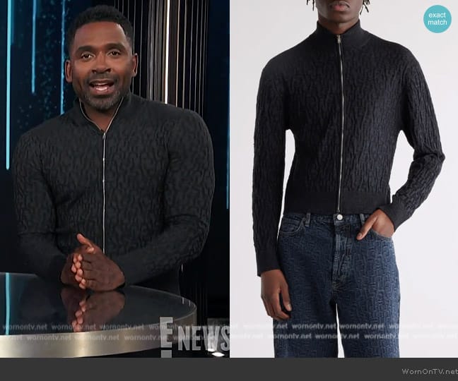 Acne Studios Debossed Zip-Up Wool Cardigan worn by Justin Sylvester on E! News