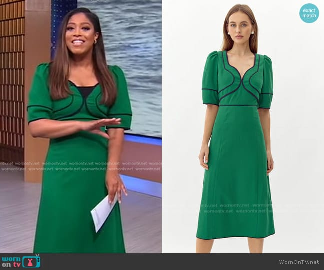 Adelyn Rae Sonia Conrtast Piped Midi Dress worn by Morgan Norwood on Good Morning America