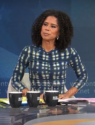 Adriana Diaz's ruched tie die midi dress on CBS Mornings