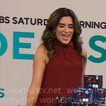 Adriane Kiss’ dark red sleeveless dress on CBS Mornings