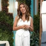 Adrianna Costa’s white pinstripe vest and pants on Access Hollywood