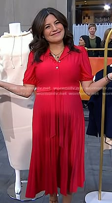 Adrianna’s red pleated midi dress on Today